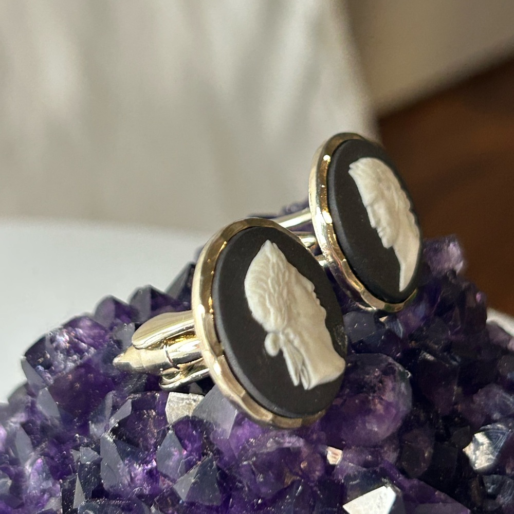 VTG Wedgwood Black Jasper Cameo Cufflinks